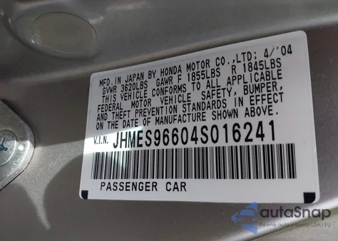 2004 Honda Civic Hybrid z USA, uszkodzony, nr VIN JHMES96604S016241